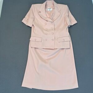 Kasper for ASL Pink Skirt Suit Set Vintage Double Breasted Short Sleeve Size 12